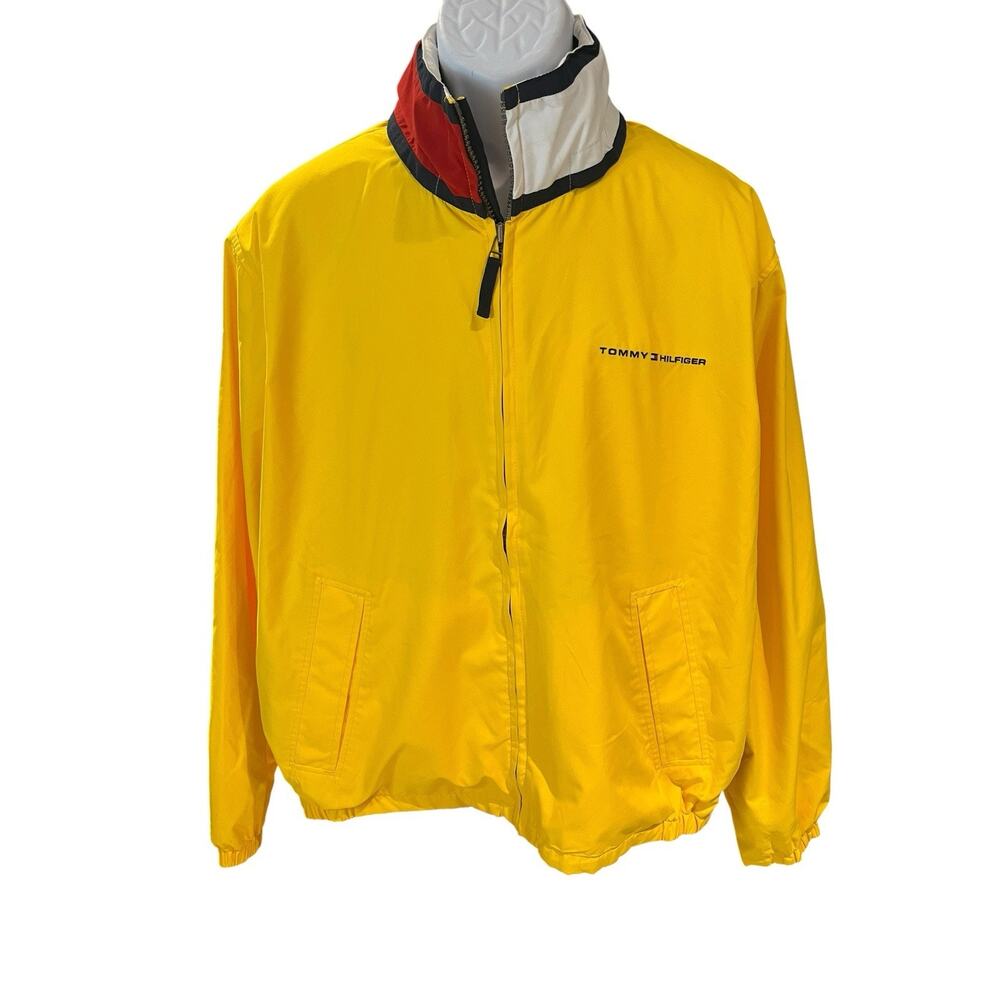 Vtg Tommy Hilfiger Men's L full zip hooded winbreaker rain jacket